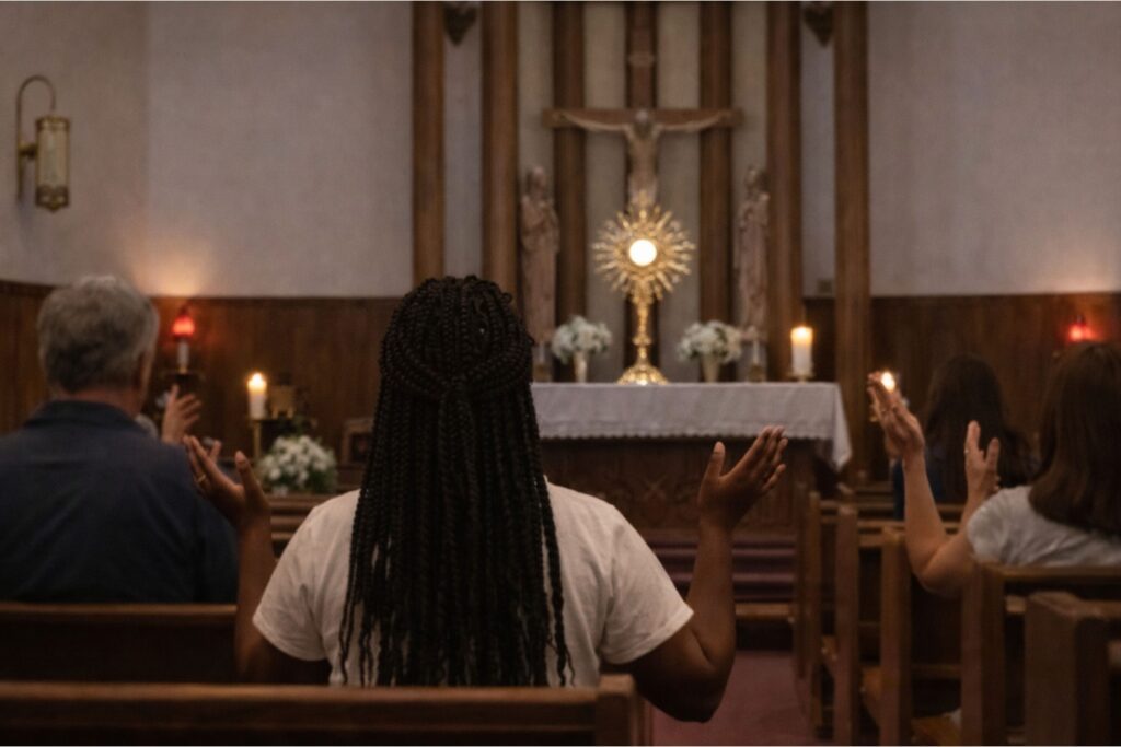 catholic new year's resolution of going to Eucharistic Adoration